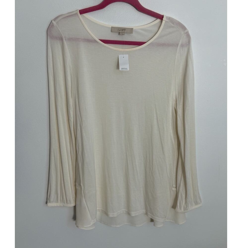 Ann Taylor Loft Cream Long Sleeve long top size medium NWT